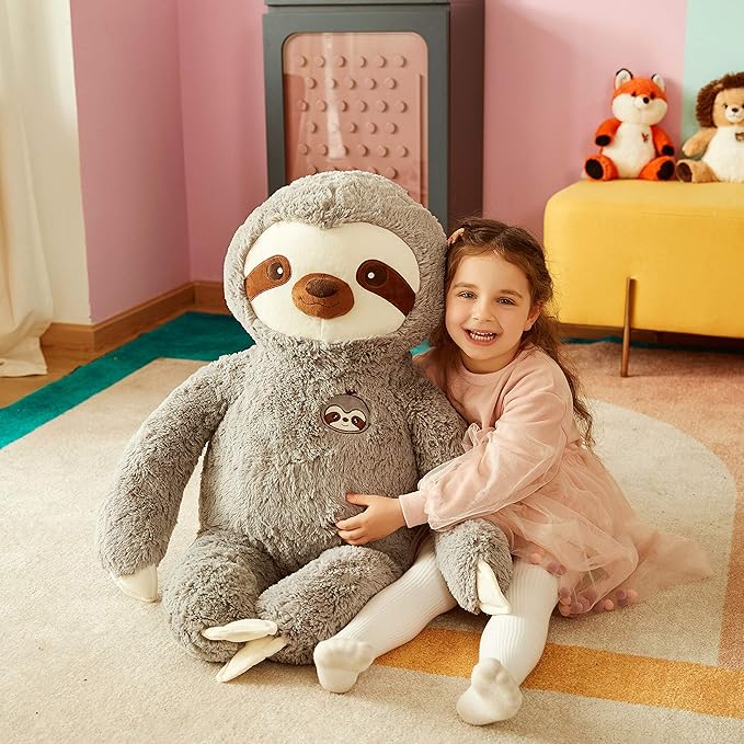 IKASA Large Sloth Stuffed Animal Plush Bradypode Toy for Children (Gray, 30 inches)