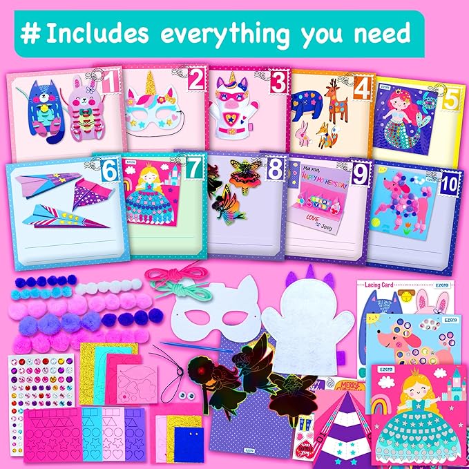 EZCRA Unicorn Craft Kits for Kids Ages 4-8 – 21 Projects in 1 Craft Box for Kids – All Inclusive No Mess Arts and Crafts Kit, Educational Activity Box for Girls