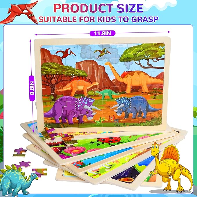 OCTERIC 7 Packs Puzzles for Kids Ages 4-6, 60 PCs Wooden Jigsaw Puzzles Preschool Educational Toys Gifts for Children Ages 4-8, Kids Puzzle for 3 4 5 6 Year Olds Boys Girls