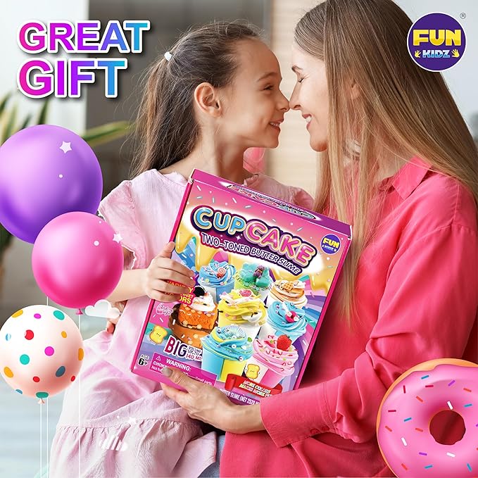 36 Big Cupcake Butter Slime Packs for Girls, FunKidz Two Toned Butter Slime Kit for Kids Party Favors Premade Bulk Slime Toys