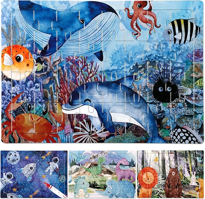 4 in 1 Increasing Difficulty Kid Puzzle for Kids, Ages 3-8, 24-60-Piece, Puzzles for Children Learning Educational Puzzle Toys for Boys and Girls Set for Kids(4 Puzzles)