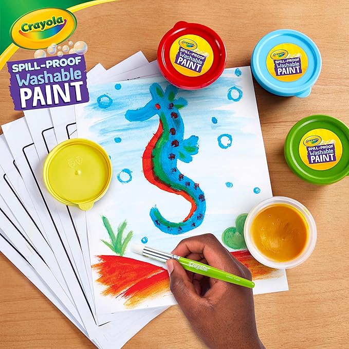 Crayola Spill Proof-Paint Set - Washable Paint for Kids, Includes Paint Brush & Paper, No Drip, Less Mess Arts & Crafts, Toddler Gift, Ages 3+ (Pack of 2)
