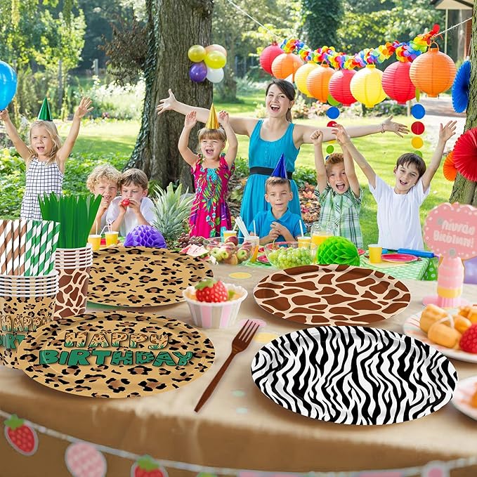 168PCS Mouse Safari Party Supplies for Kids Boys Girls, Cartoon Jungle Birthday Party Tableware Jungle Birthday Party, Zoo Adventure Plates, Napkins, Cups, Knife, fork, straw Set Serves 24