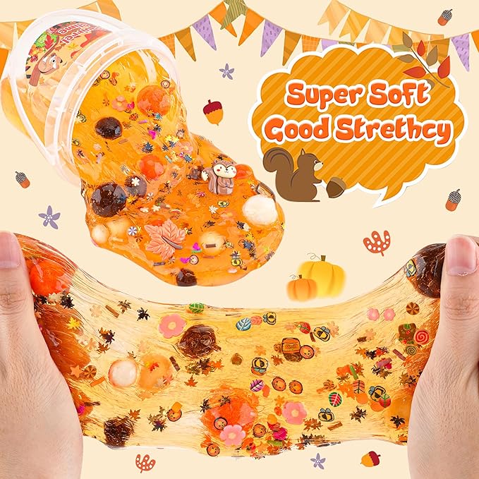 Squirrel Orange Slime Kit, Clear Slime Bucket with Clay, 10 Packs of Add-ins, Slimes Party Favors for Kids, Sensory Toys Experience DIY Slimes Kit, Birthday Easter Hallowmas Gift for Girls & Boys