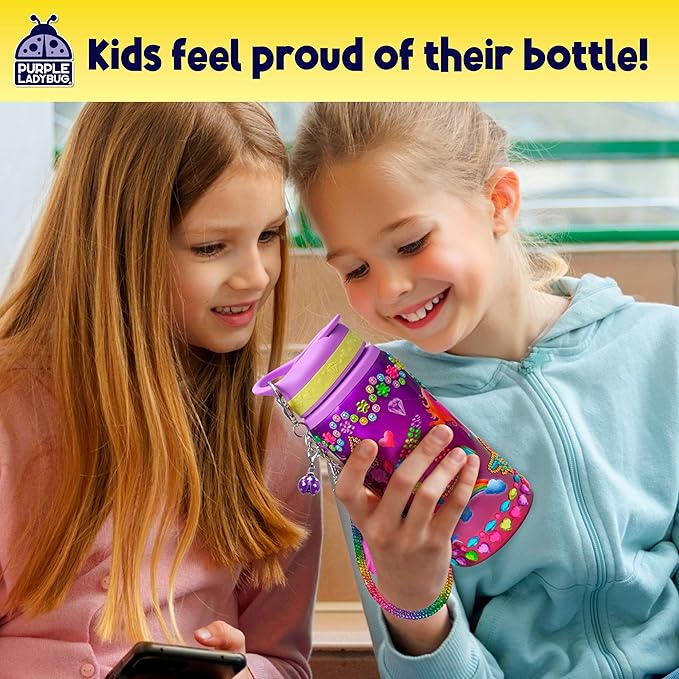 PURPLE LADYBUG Decorate Your Own Water Bottle Kit for Girls - Gift for Girls Ages 5 6 7 8 9 10 Year Old Girl Birthday Gift, Unicorn Toys Crafts Kids Ages 6-12 Mothers Day Crafts for Kids