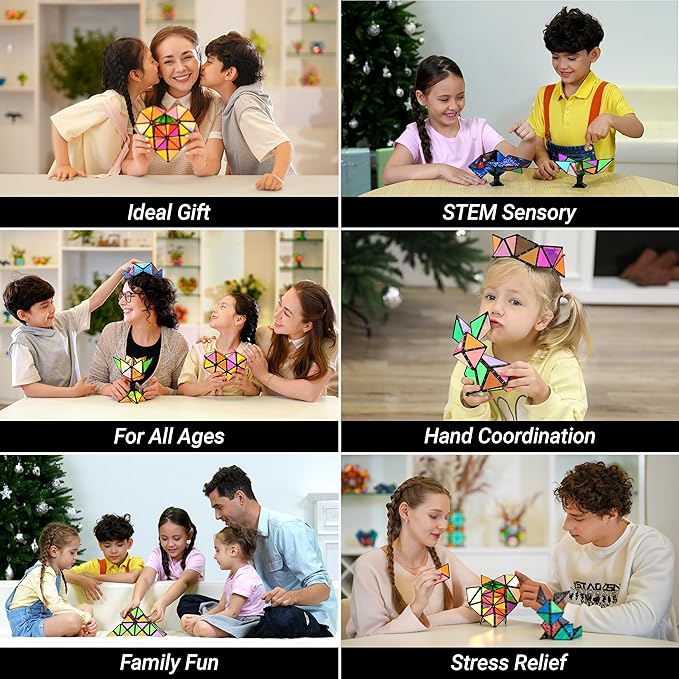 TOSY Magnet Pyramid Stone - 1 Cube Transforms into 1 Billion Shapes (Bunny, Egg, Flowers, Heart), Easter Basket Stuffers Gift, 12 pcs, 243 Magnets, Holographic Design, Puzzle/STEM Toy, 4-Pack