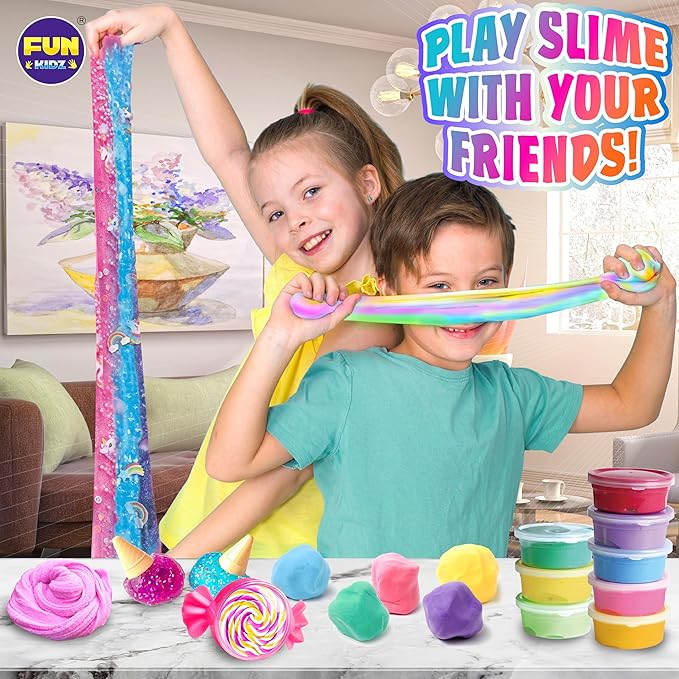 33 Cups Jumbo Slime Kit for Kids, FunKidz Premade Ultimate Slime Pack to DIY Soft, Cloud, Clear, Butter, Glitter, Glow in Dark Slime Making Kit Party Favors Gift Toys for Girls and Boys