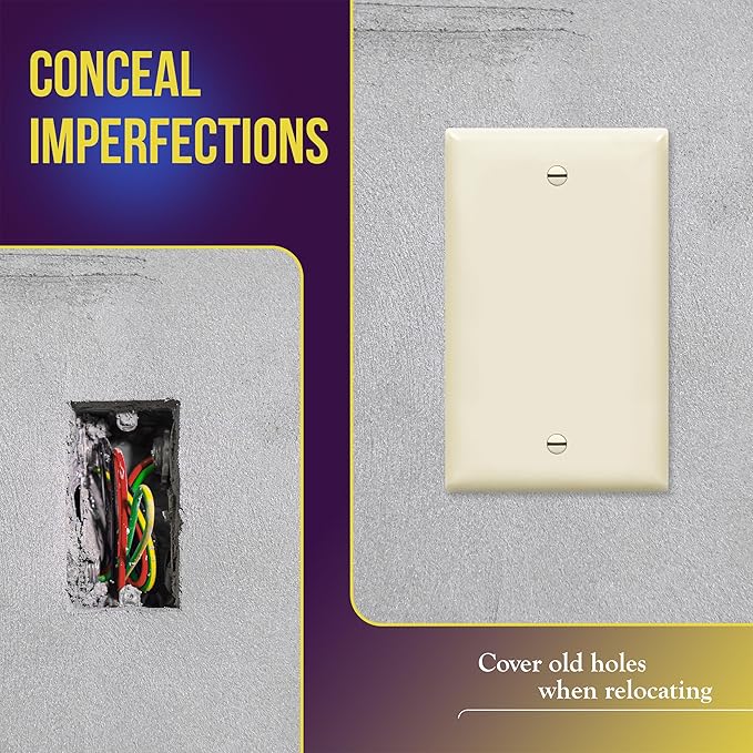 ENERLITES Blank Device Wall Plate, Gloss Finish, Standard Size 1-Gang 4.50" x 2.76", Polycarbonate Thermoplastic, 8801-LA-10PCS, Light Almond (10 Pack)