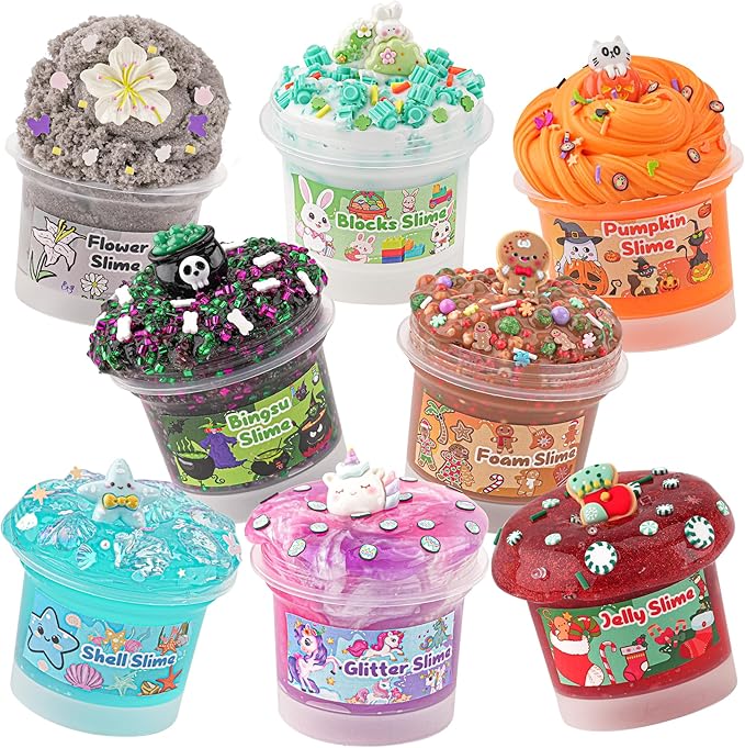 8 x 100ml Textures Slimes Kit for Kids, Slime Variety Pack Different Textures, with Bingsu, Water, Cloud, Butter Slime, Slimes Party Favors for Girls & Boys, Birthday Easter