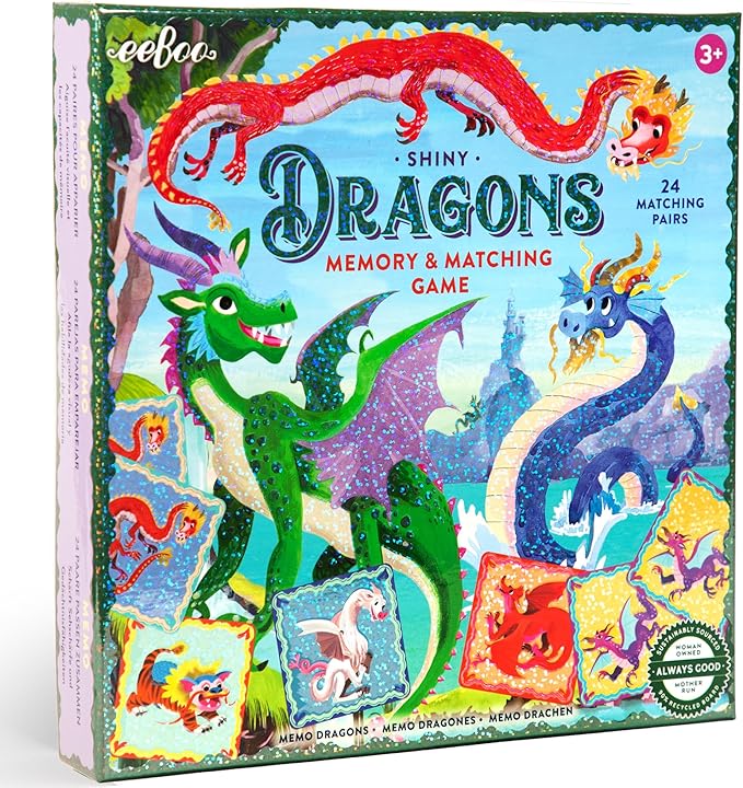 eeBoo: Memory and Matching Game - Shiny Dragons - 24 Pairs, Develops Recognition, Concentration, Memory & Vocabulary Skills, Age 3+