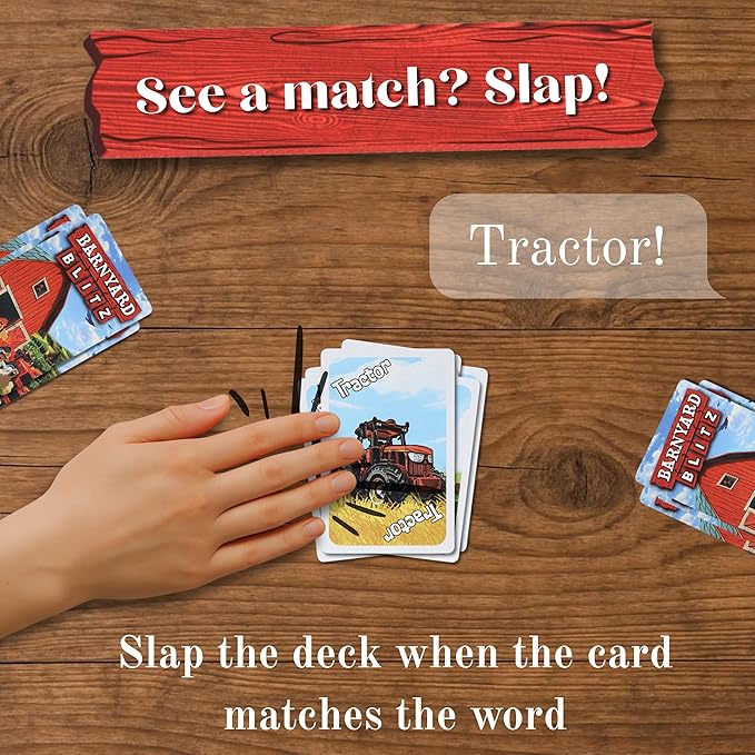 TDC Games Barnyard Blitz – Rhythm Slap Card Games for Kids & Families, Portable Travel Card Game, Fast Reflex & Reaction Time Game, Animal & Farm Card Games