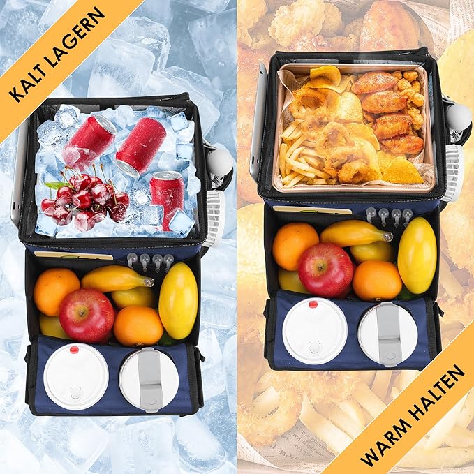 Backseat Organizer for Kids & Adults – Car Seat Cooler Warmer with 2-in-1 Writing Tray, Cup Holders & 11 Storage Compartments | Road Trip Car Organizer for Front & Back Seat (Black) (Navy Blue)