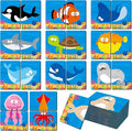 SpriteGru Marine Animal Memory Game, 28 Chunky Cards Sea Animals Head Tail Matching Game 1-5 Players Underwater Creatures Memory Matching Game for Preschoolers, Toddlers, Kids