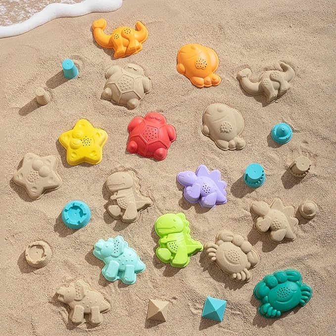 Sawaruita Beach Toys for Kids - Sand Toys Set Includes Collapsible Bucket Shovel and Mesh Bag 17 PCS, Toddlers Sandbox Toys Sandcastle Building Kit (Kids Beach Toy Set)