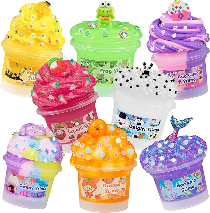 Slime Variety Pack Different Textures, 8 x 100ml Slimes Kit Includes Rainbow Cloud, Butter, Clear, Glow in The Dark Slime, Slimes Party Favors for Kids, Birthday Easter Halloween Boys & Girls Gift