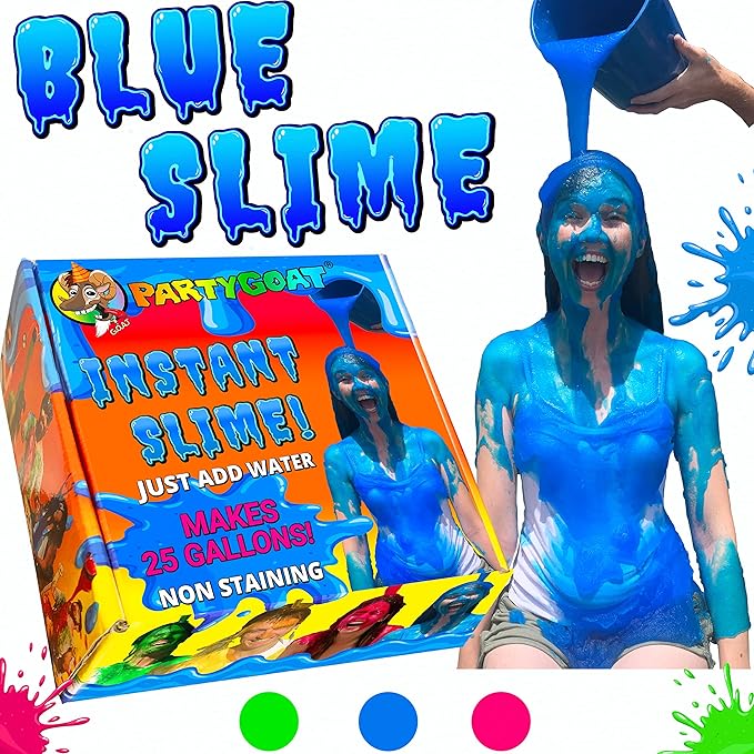 PARTY GOAT Instant Slime Powder. 25 Gallon Bulk Blue Slime Mix for Water Guns or Blasters. Make a Pool, Big Buckets or Bath Tub