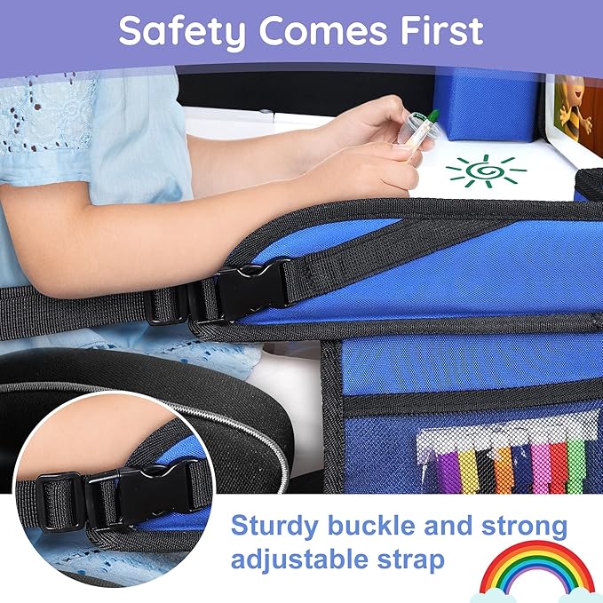 Kids Travel Tray, 2Pcs Kids Travel Trays for Car Seat, Road Trip Essentials for Toddler, Carseat Lap Tray Organizer for Road Trip, Airplane Activities for Kid, Blue