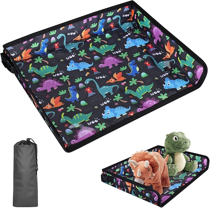 Airplane Kids Travel Tray for Toddler Car Seat - Toddler Tray for Plane or Train - Travel Essential Must-Haves and Flying Supplies - Dinosaur
