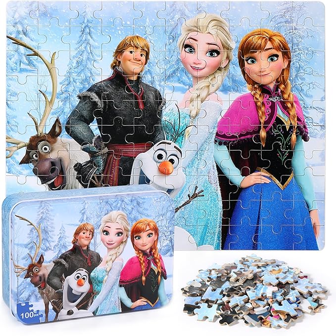 LELEMON Puzzles for Kids Ages 4-6,100 Piece Puzzles for Kids Ages 4-8 in a Metal Box,Educational Jigsaw Puzzles in a Metal Box,100 Piece Puzzle Games Puzzle Toys for Girls and Boys