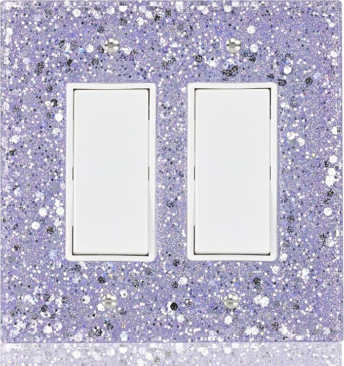 2-Gang Light Switch Cover Plate - Shiny Purple Mirror Finish,5.1"x5.1",Sparkling Design for Outlet or Double Rocker Switch
