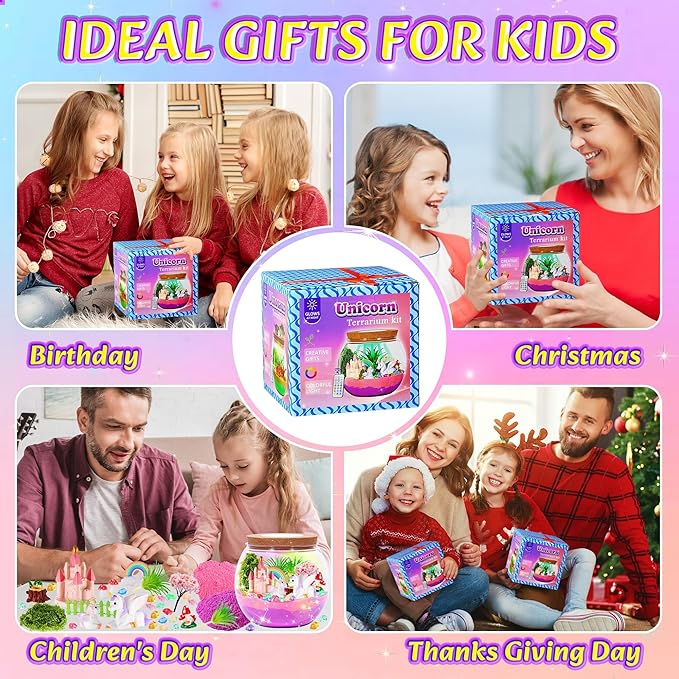 Hannstar Unicorn Terrarium Crafts Kit for Kids-LED Night Light Unicorn Birthday Gifts for Girls Ages 4 5 6 7 8-12 Year Old-Unicorn Toys for Girls - DIY Arts and Crafts Kit for Kids