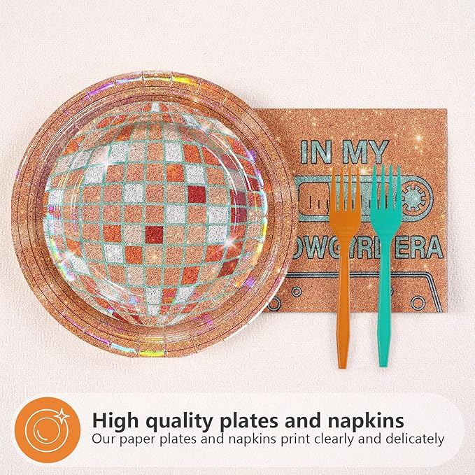 96Pcs In My Showgirl Era Decorations Disco Orange Green Glitter Plates and Napkins Tableware Sets The Life of A Birthday Decorations for Women Girls Birthday Showgirl Themed Party Supplies Serves 24