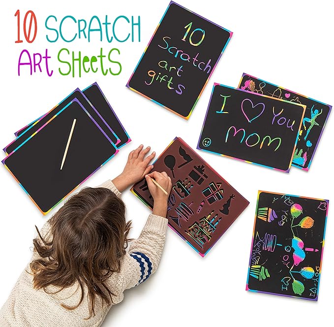 Kipipol 63 Pcs Drawing Stencils for Kids Ages 4-8 - 8-12 and Up - Arts and Crafts for Girls and Boys - Kids Drawing kit - Arts Set- 15 Art Stencils, 260+ Designs -Scratch Art- Creativity Gifts & Toys