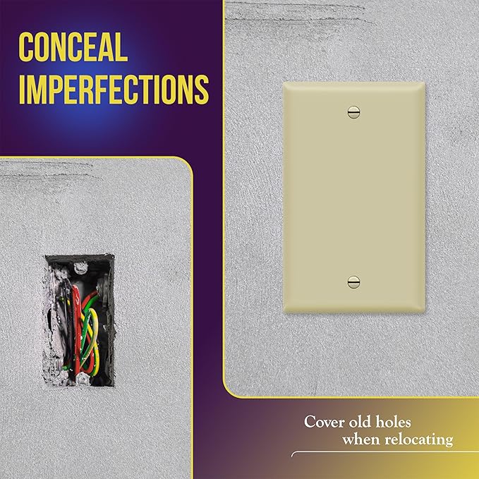 ENERLITES Blank Device Wall Plate, Gloss Finish, Standard Size 1-Gang 4.50" x 2.76", Polycarbonate Thermoplastic, 8801-I-10PCS, Ivory (10 Pack)