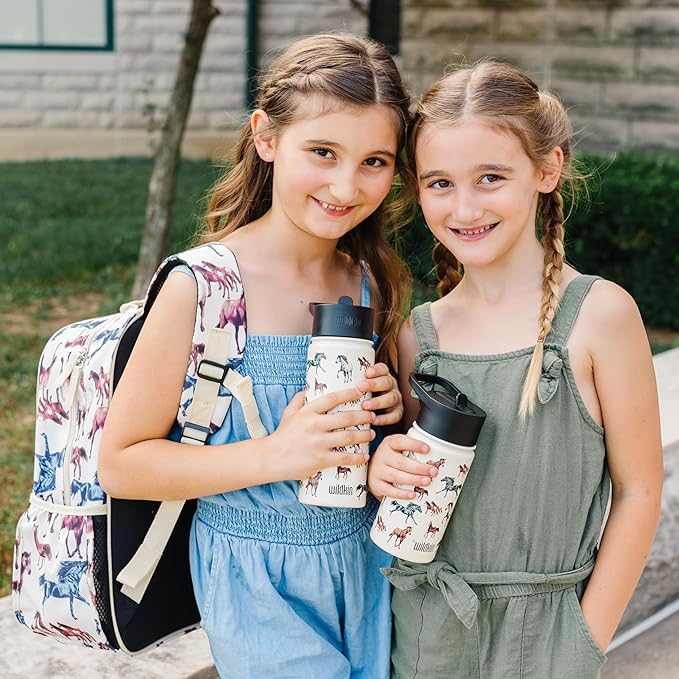 Wildkin Kids 14oz Stainless Steel Water Bottle – BPA-Free, Leakproof, Insulated, Easy-Clean - Horse Dreams