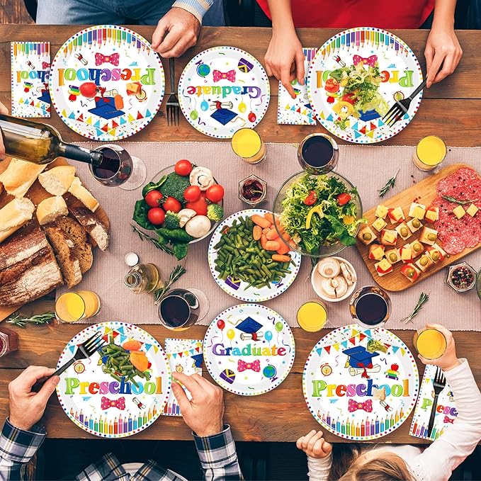 Kepeel 200Pcs Preschool Graduation Party Tableware Set, 2026 Pre-K Grad Party Supplies Decorations Preschool Kindergarten Graduate Party Dessert Plates Napkins Favor for Boys Girls, Serves 50 (White)