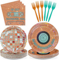 96Pcs In My Showgirl Era Decorations Disco Orange Green Glitter Plates and Napkins Tableware Sets The Life of A Birthday Decorations for Women Girls Birthday Showgirl Themed Party Supplies Serves 24