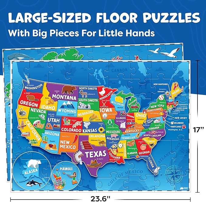 Puzzles for Kids Ages 4-6-8-145pcs World Map & United States Puzzle - Educational Toys for 4+ Year Old - Kids Puzzles Ages 5-8 - Puzzle Games for Kids Ages 5-8 - Gifts for 4 Year Old Girl, Boys