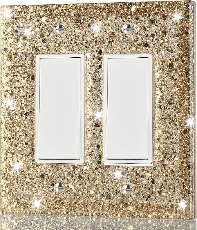 2-Gang Light Switch Cover Plate - Shiny Gold Mirror Finish,5.1"x5.1",Sparkling Design for Outlet or Double Rocker Switch