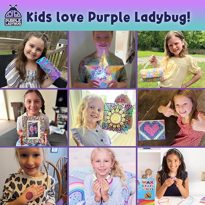 PURPLE LADYBUG DIY Mosaic Photo Frame Crafts for Girls 8-12 6-8 - Great Gift for Teens Tweens, Fun Craft Kit for Kids & Girl Birthday Gifts for 7 8 9 10 11 12 Years Old