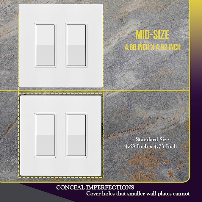 ENERLITES Screwless Decorator Wall Plates Child Safe Outlet Covers, Gloss Finish, Mid-Size 2-Gang 4.88" H x 4.92" L, Unbreakable Polycarbonate Thermoplastic, SI8832M-W-5PCS, White