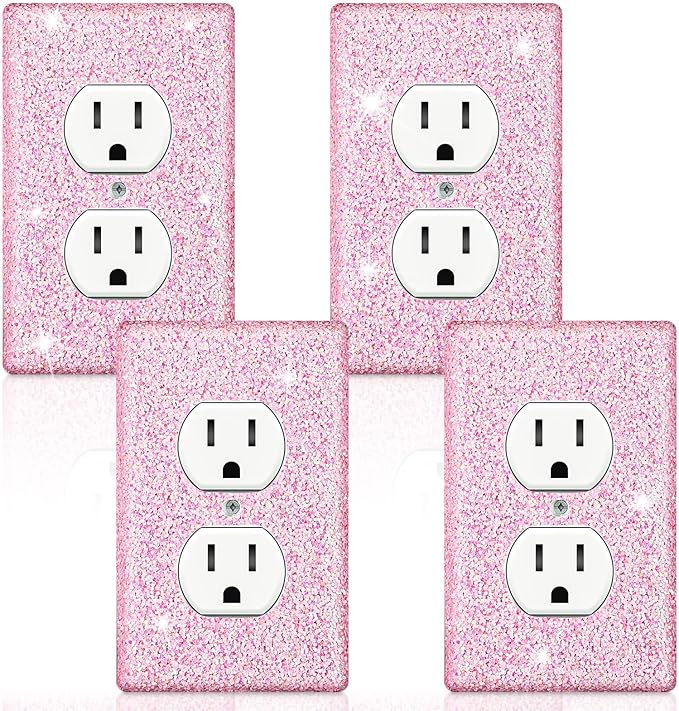Yexiya 4 Pcs Glitter Light Switch Covers Glitter Bling Outlet Wall Plate Covers Preppy Gift for Nursery Decor Women Teens Room Decor(Pink)