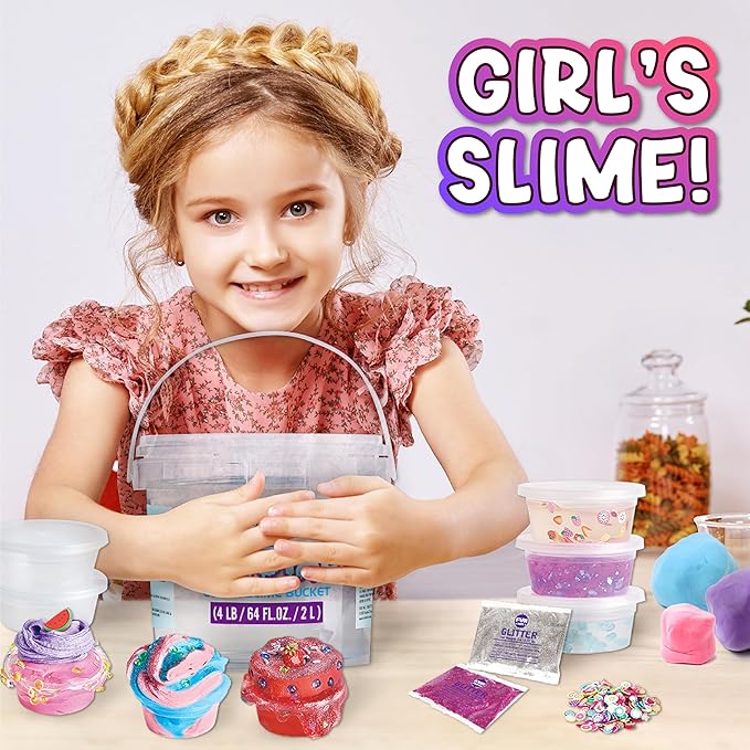 4 LB Huge Glassy Clear Slime Bucket Toy for Kids, FunKidz 64 FL OZ Premade Big Crystal Slime Pack Gift with 29 Sets Add-ins Jumbo Slime Kit for Girls Boys Party Present