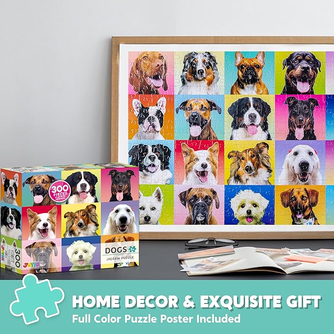 JOYIN 300 pcs Multicolor Dog Puzzles, Jigsaw Puzzle for Kids and Adults(27.6" x 19.7"), Puppy Theme Puzzles for Toddlers, Collection Gift Home Art Decor, Birthday Gift for Boys Girls 3 4 5 6 7 8