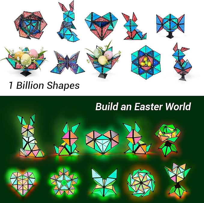 TOSY Magnet Pyramid Stone - 1 Cube Transforms into 1 Billion Shapes (Bunny, Egg Basket, Flowers, Heart…), 243 Rare Earth Magnets, Holographic Design, Puzzle/STEAM Toy, Easter Birthday Gift, 2-Pack