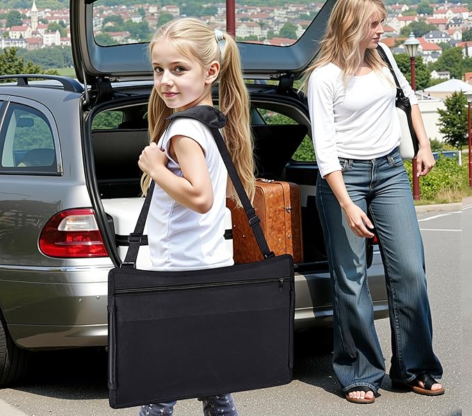 Kids Travel Tray for Car Seat, Toddler Road Trip Essentials With Drawing Kit, Travel Activities Must Haves (Black)