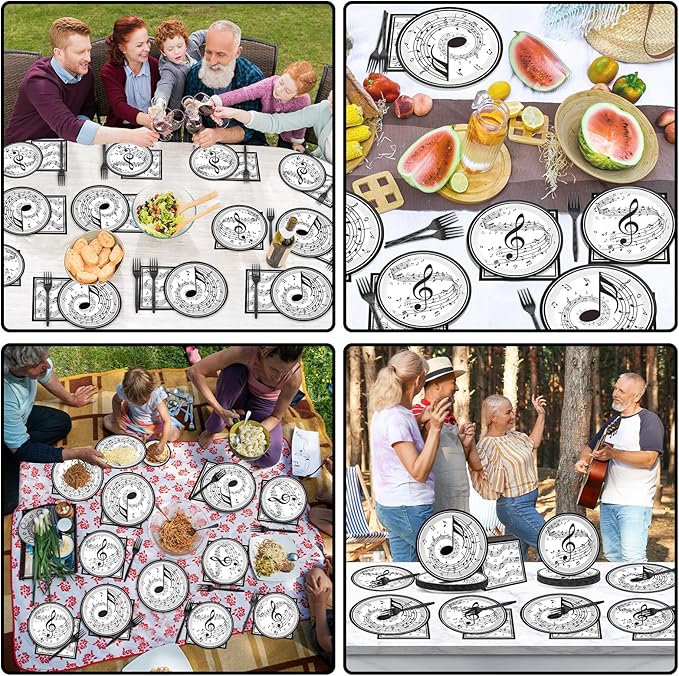 200Pcs Musical Note Plates Napkins Music Notes Themed Party Tableware Set Baby Shower Dinnerware Disposable Music Dessert Plates for Concert Birthday Party Baby Shower Decor Supplies Serve 50