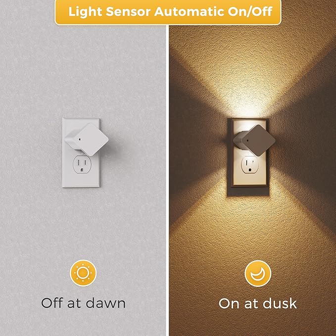L LOHAS LED Night Lights Plug into Wall,[2-PACK] Plug in Night Light with Light Sensor,Auto ON/OFF, Brightness Adjustable,Soft White 3000K,for Hallway Bedroom Bathroom