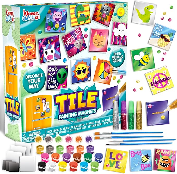 JOYIN 24 Magnetic Mini Tiles Art Kit, Creativity DIY Paint, Arts and Crafts for Kids, DIY Supplies for Party Favors, Family Activity, Birthday Present, Toys Gifts for Boys and Girls