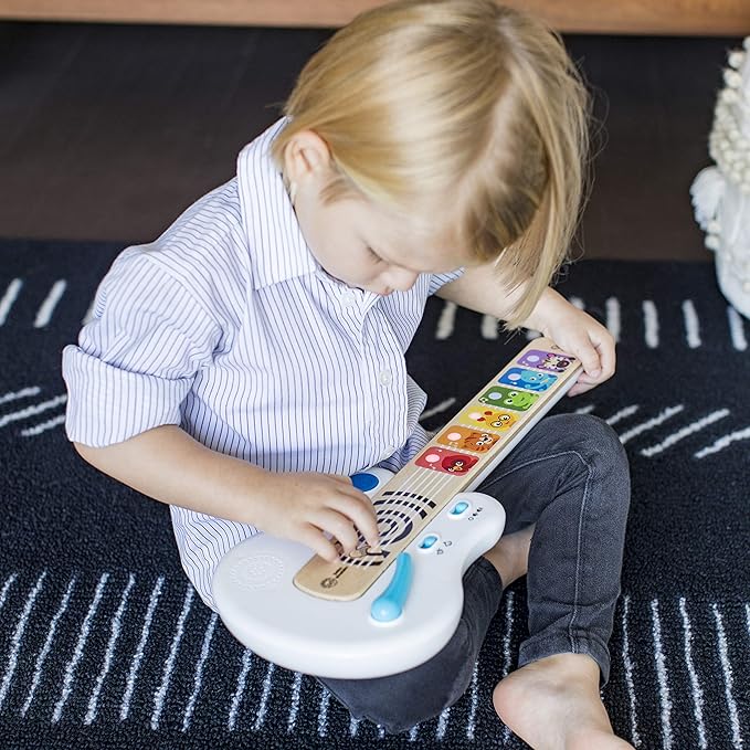 Baby Einstein Strum Along Songs Magic Touch Wooden Toy Guitar with Whammy Bar, Montessori Musical Learning Toy with Lights, 12mo+