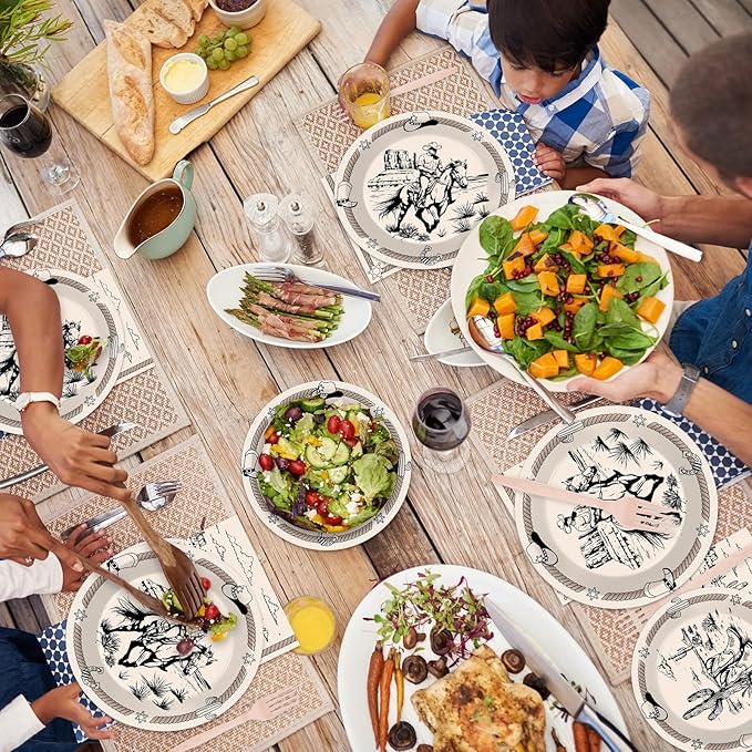 96Pcs Cowboy Party Plates and Napkins for Western Birthday Supplies First Rodeo Bachelorette Themed Paper Dessert Plates Cowboy Ranch Tableware Set for Kids Boys 24 Guests Birthday Party Decorations