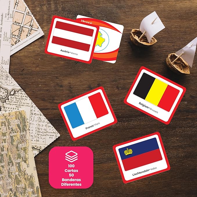 Menique Flags of Europe Memory Matching Game – 100 Cards (50 Pairs) with Flag, Country & Capital – Educational Geography Game for Kids and Adults