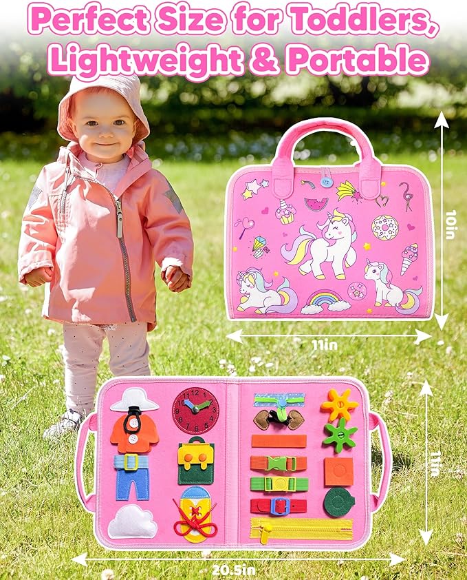 Walenty Busy Board Montessori Toys for Toddler Girl Birthday Gifts, Busy Book Sensory Learning Toys for Toddlers, Educational Activities Airplane Car Travel Toy for Girls