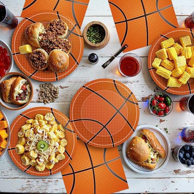 40 Pcs Basketball Plates and Napkins Sets - Sports Birthday Party Supplies Tableware, Brown Disposable Paper Plates Napkins Kit for Basketball Birthday Party Decorations Table Decor, Serves 20