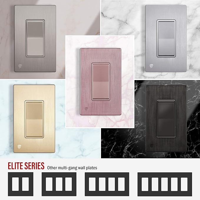 ENERLITES Elite Series Screwless Decorator Wall Plate Child Safe Outlet Cover, Gloss Finish, Size 4-Gang 4.68" H x 8.30" L, Unbreakable Polycarbonate Thermoplastic, SI8834-BRG, Brushed Rose Gold