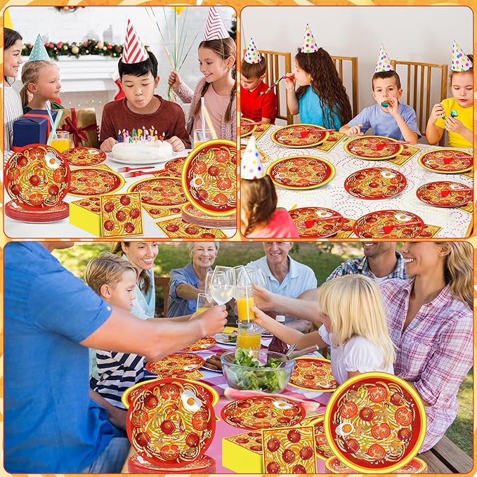 gisgfim 96 Pcs Spaghetti Plates and Napkins Pasta Party Supplies Tomato Meatball Birthday Party Paper Tableware Set Pasta Theme Decorations Favors for Family Gathering Dining for 24 Guests